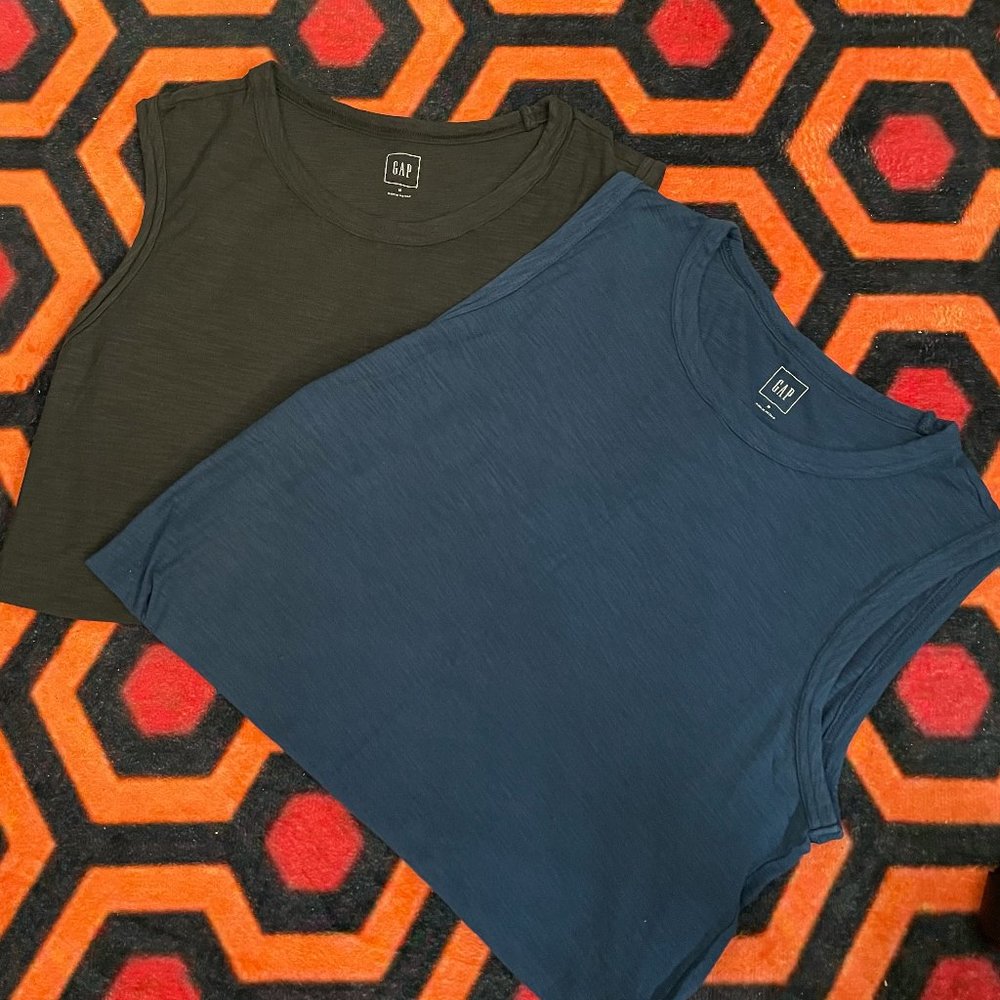 Gap Slub Cotton Muscle Tanks - Blue/Gray - Size M